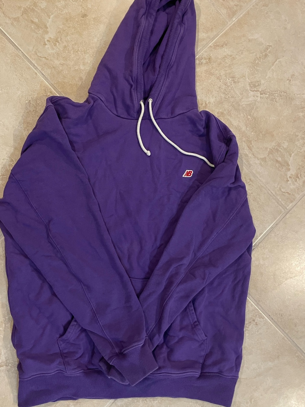 New Balance Purple Hoodie with White Drawstrings and Red Logo